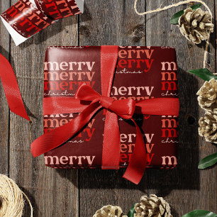 Merry Christmas Text Greeting Red Pattern Wrapping Paper