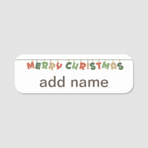 Merry Christmas text hanging garland Name Tag