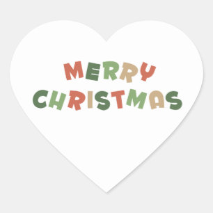 Merry Christmas text in green red brown colours Heart Sticker