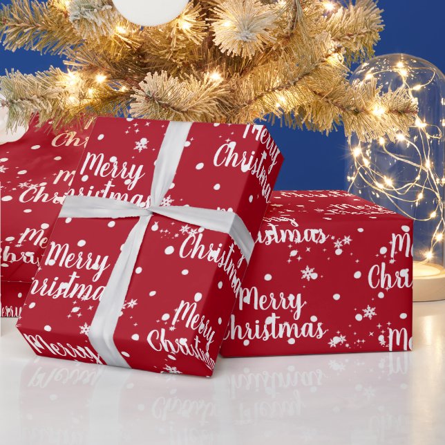 Merry Christmas Text In Snowflakes On Red Wrapping Wrapping Paper (Holidays)