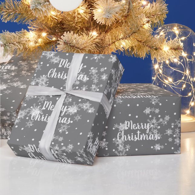 Merry Christmas Text In Snowflakes Wrapping Paper (Holidays)