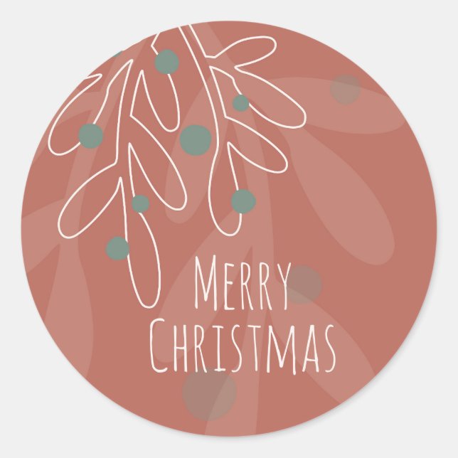 Merry Christmas text in wine red floral Classic Round Sticker (Front)
