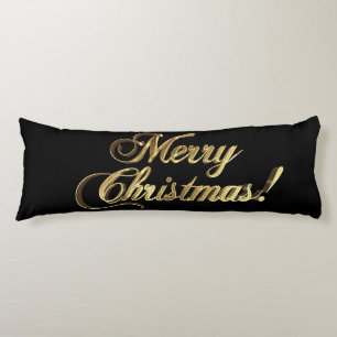 Merry Christmas Text Modern Black and Gold Body Pillow