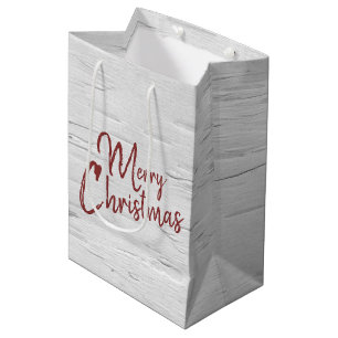 Merry Christmas Text on Birch Medium Gift Bag