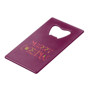 Merry Christmas Text Pattern Design: Festive  Art Credit Card Bottle Opener
