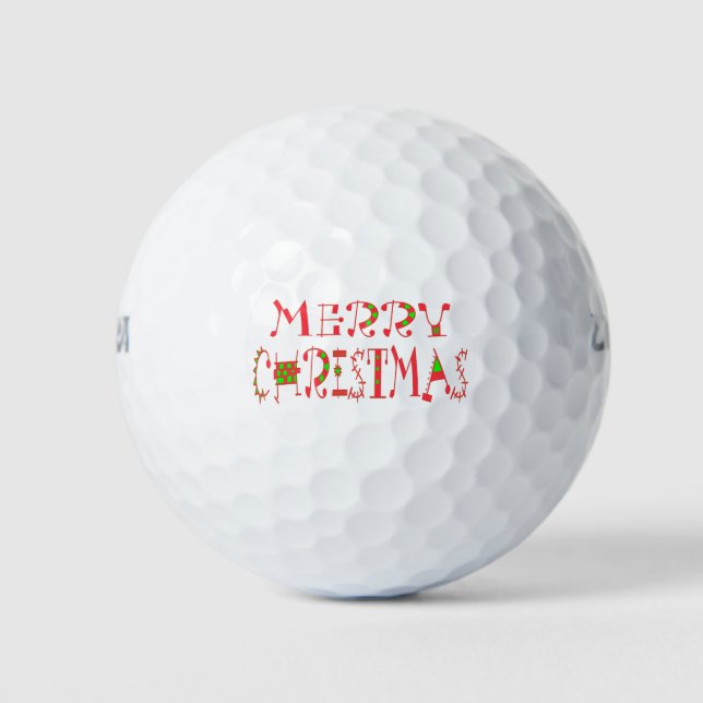 Merry Christmas Text Pattern Design: Festive  Art Golf Balls (Front)
