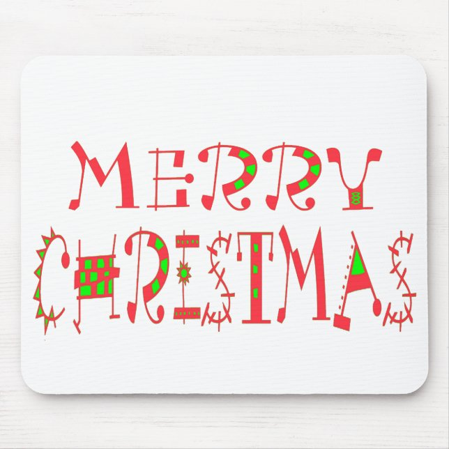Merry Christmas Text Pattern Design: Festive  Art Mouse Pad (Front)