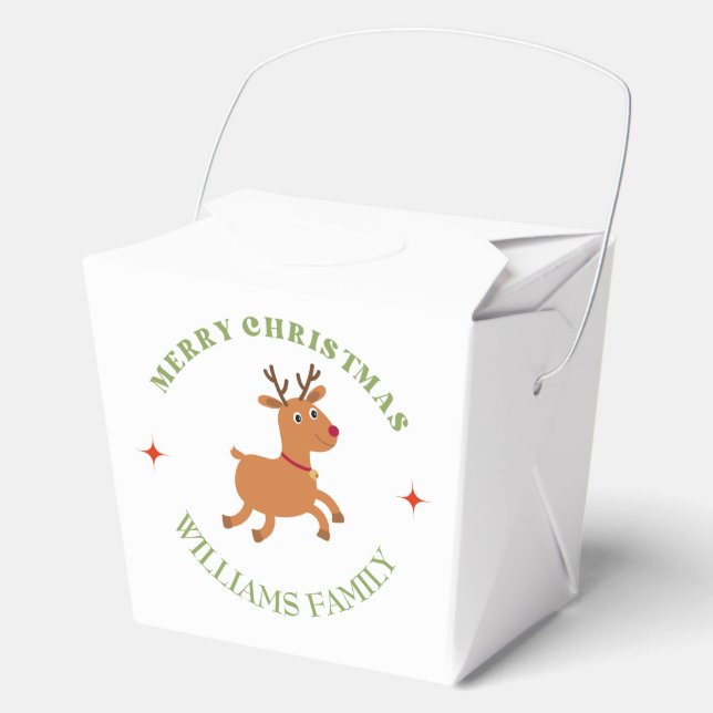 Merry Christmas text reindeer white Favor Box (Front)