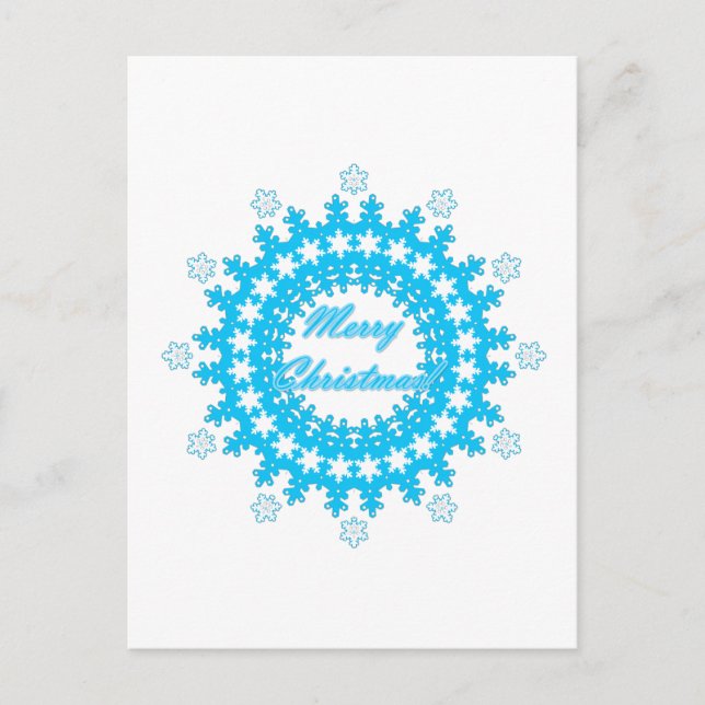 Merry Christmas text round frame snowflake blue wh Advice Card (Front)