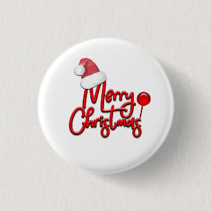 Merry Christmas Text Santa Cap 1 Inch Round Button