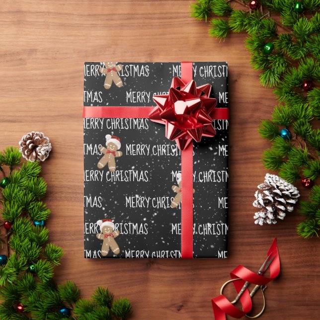 MERRY CHRISTMAS Text With Gingerbread Man Wrapping Paper (Holiday Gift)