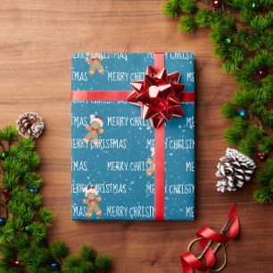 MERRY CHRISTMAS Text With Gingerbread Men Wrapping Paper