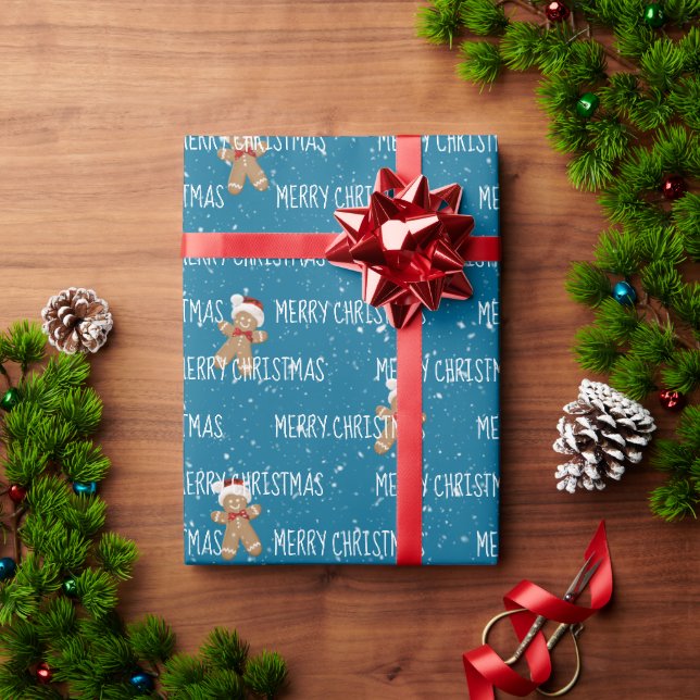 MERRY CHRISTMAS Text With Gingerbread Men Wrapping Paper (Holiday Gift)