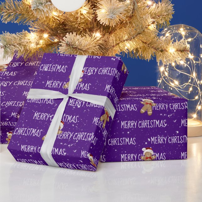 MERRY CHRISTMAS Text With Gingerbread Men Wrapping Paper (Holidays)
