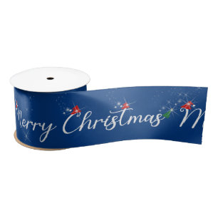 Merry Christmas Text With Sparkles Satin Ribbon