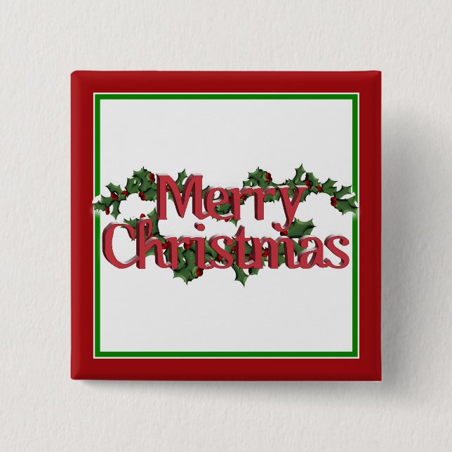 Merry Christmas Text with Wreath & Snow 2 Inch Square Button (Front)