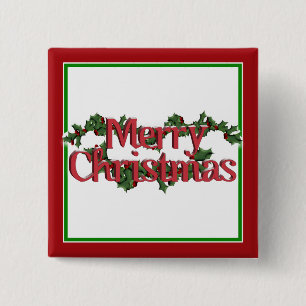 Merry Christmas Text with Wreath & Snow 2 Inch Square Button