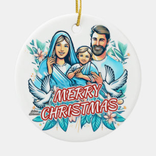 Merry Christmas - The Holy Family - Nativity Ceramic Ornament
