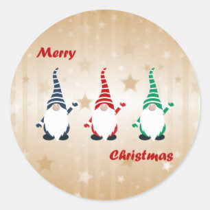 Merry Christmas, the three elves, Classic Round Sticker