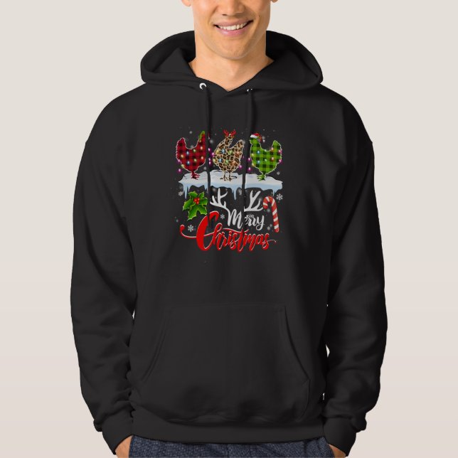 Merry Christmas Three Chicken Buffalo Leopard Red  Hoodie (Front)