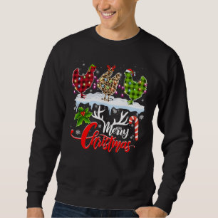 Merry Christmas Three Chicken Buffalo Leopard Red Sweatshirt
