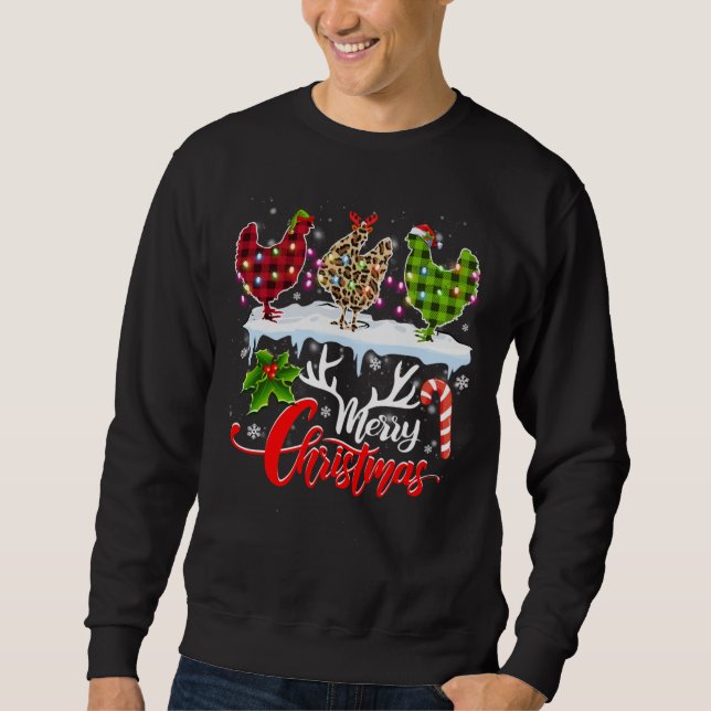 Merry Christmas Three Chicken Buffalo Leopard Red  Sweatshirt (Front)