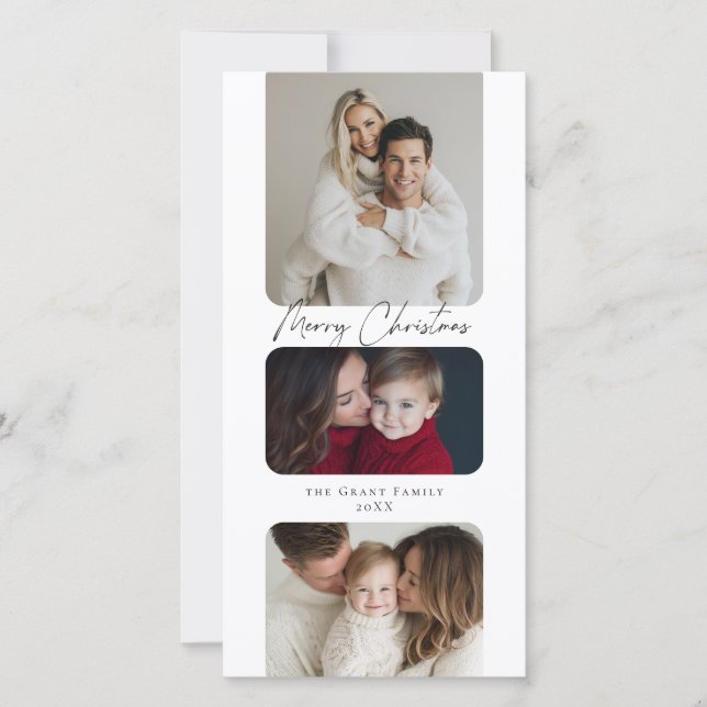 Merry Christmas Three Photo Holiday  Card (Front)