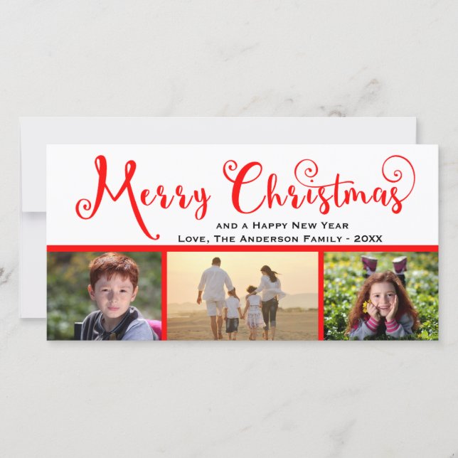 Merry Christmas Three Photo Script - Photo Card (Front)