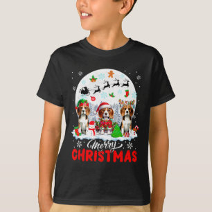 Merry Christmas Three Santa Elf Reindeer Beagles O T-Shirt