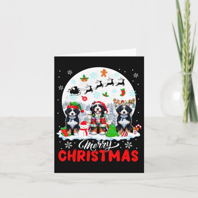 Merry Christmas Three Santa Elf Reindeer Bernedood Card (Front)