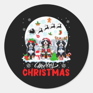 Merry Christmas Three Santa Elf Reindeer Bernedood Classic Round Sticker