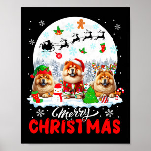 Merry Christmas Three Santa Elf Reindeer Chow Chow Poster