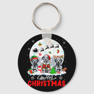 Merry Christmas Three Santa Elf Reindeer Dalmatian Keychain