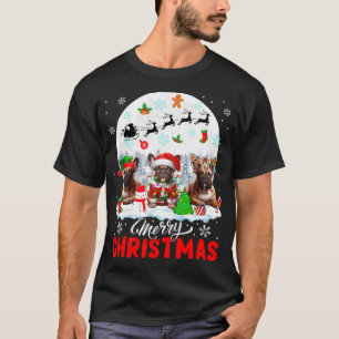 Merry Christmas Three Santa Elf Reindeer French Bu T-Shirt