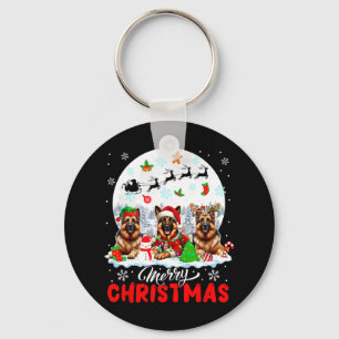 Merry Christmas Three Santa Elf Reindeer German Sh Keychain