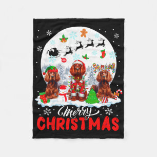 Merry Christmas Three Santa Elf Reindeer Irish Set Fleece Blanket
