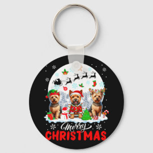 Merry Christmas Three Santa Elf Reindeer Norwich T Keychain