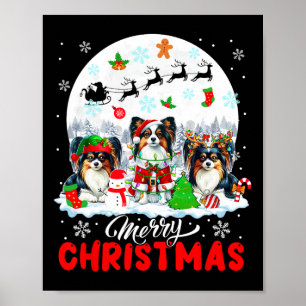 Merry Christmas Three Santa Elf Reindeer Papillons Poster