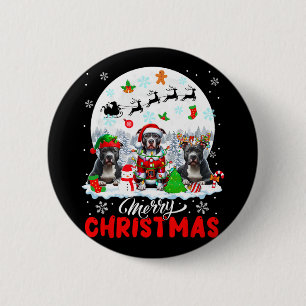 Merry Christmas Three Santa Elf Reindeer Pit Bulls 2 Inch Round Button
