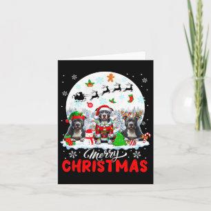 Merry Christmas Three Santa Elf Reindeer Pit Bulls Card