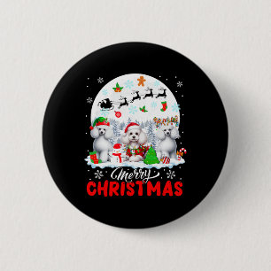 Merry Christmas Three Santa Elf Reindeer Poodles O 2 Inch Round Button