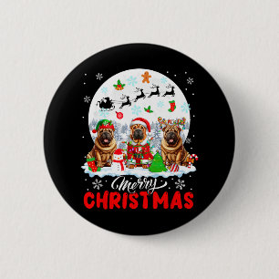 Merry Christmas Three Santa Elf Reindeer Shar Peis 2 Inch Round Button