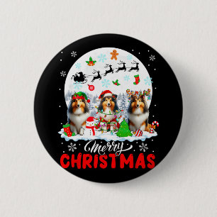 Merry Christmas Three Santa Elf Reindeer Shetland 2 Inch Round Button