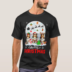 Merry Christmas Three Santa Elf Reindeer Shetland  T-Shirt