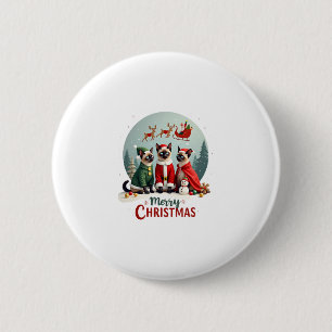 Merry Christmas Three Santa Elf Reindeer Siamese C 2 Inch Round Button