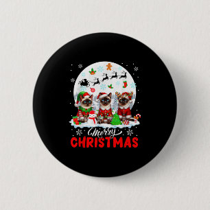 Merry Christmas Three Santa Elf Reindeer Siamese C 2 Inch Round Button
