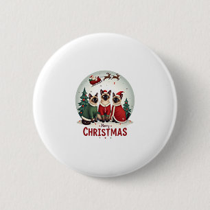 Merry Christmas Three Santa Elf Reindeer Siamese C 2 Inch Round Button