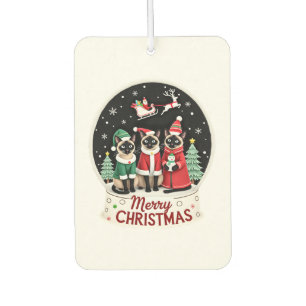 Merry Christmas Three Santa Elf Reindeer Siamese C Air Freshener