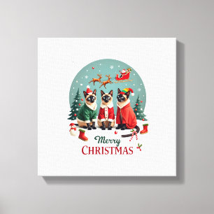 Merry Christmas Three Santa Elf Reindeer Siamese C Canvas Print