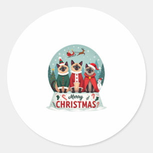 Merry Christmas Three Santa Elf Reindeer Siamese C Classic Round Sticker